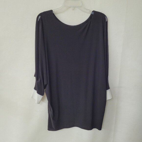 Frank Lyman Design Top Womens 6 Black Tunic Dolman Slit Sleeve Contrast Cuff - Picture 4 of 8